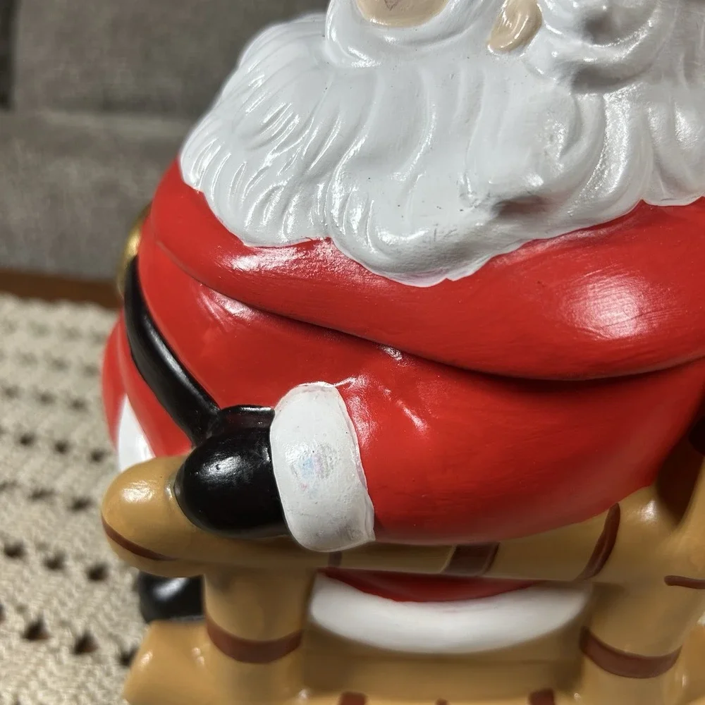 Vtg Ceramic Santa Claus in Rocking Chair Gingerbread Cookie Candy Jar Musical